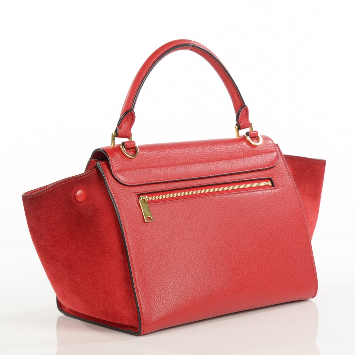 Celine Drummed Calfskin Suede Small Trapeze Coquelicot 3 of 9