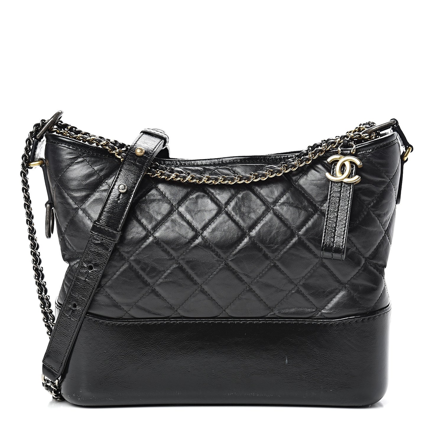 Aged Calfskin Quilted Medium Gabrielle Hobo Black