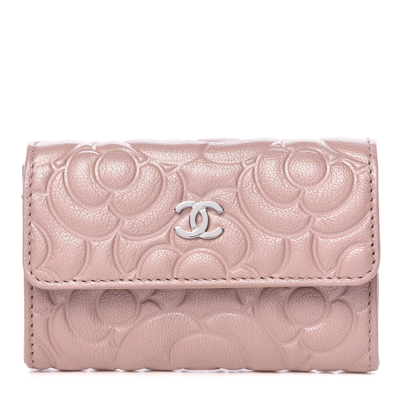 Chanel Goatskin Camellia Embossed Card Holder Wallet Light Pink 1 of 9