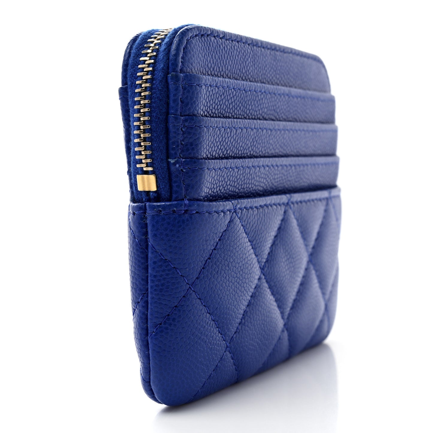 Caviar Quilted Zip Card Holder Wallet Blue