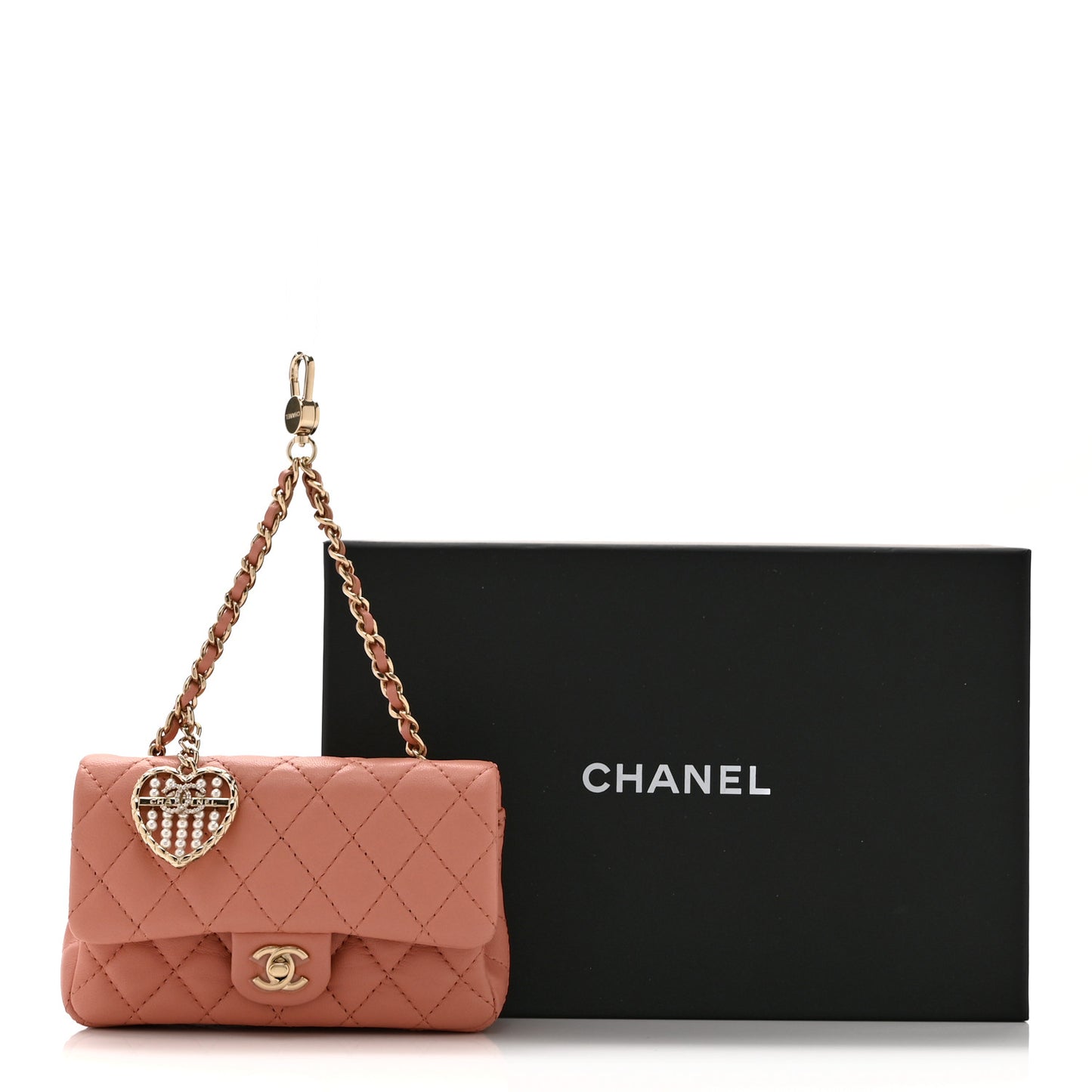 Lambskin Quilted Mini Flap Bag Charm With Hook Coral