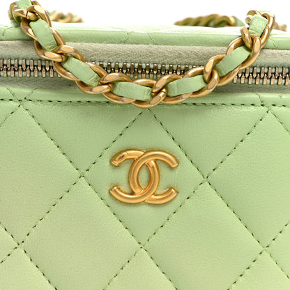 Chanel Lambskin Quilted Pearl Crush Mini Vanity Case With Chain Light Green 7 of 11