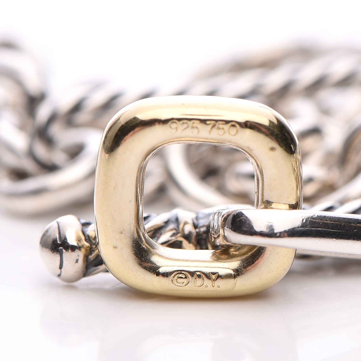 David Yurman Sterling Silver 18K Yellow Gold Link Figaro Link Toggle Necklace 15.5 5 of 6