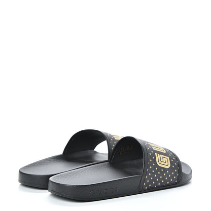 Gucci X SEGA Supreme Canvas GUCCY Stars Womens Slide Sandals 36 Black Gold 4 of 8