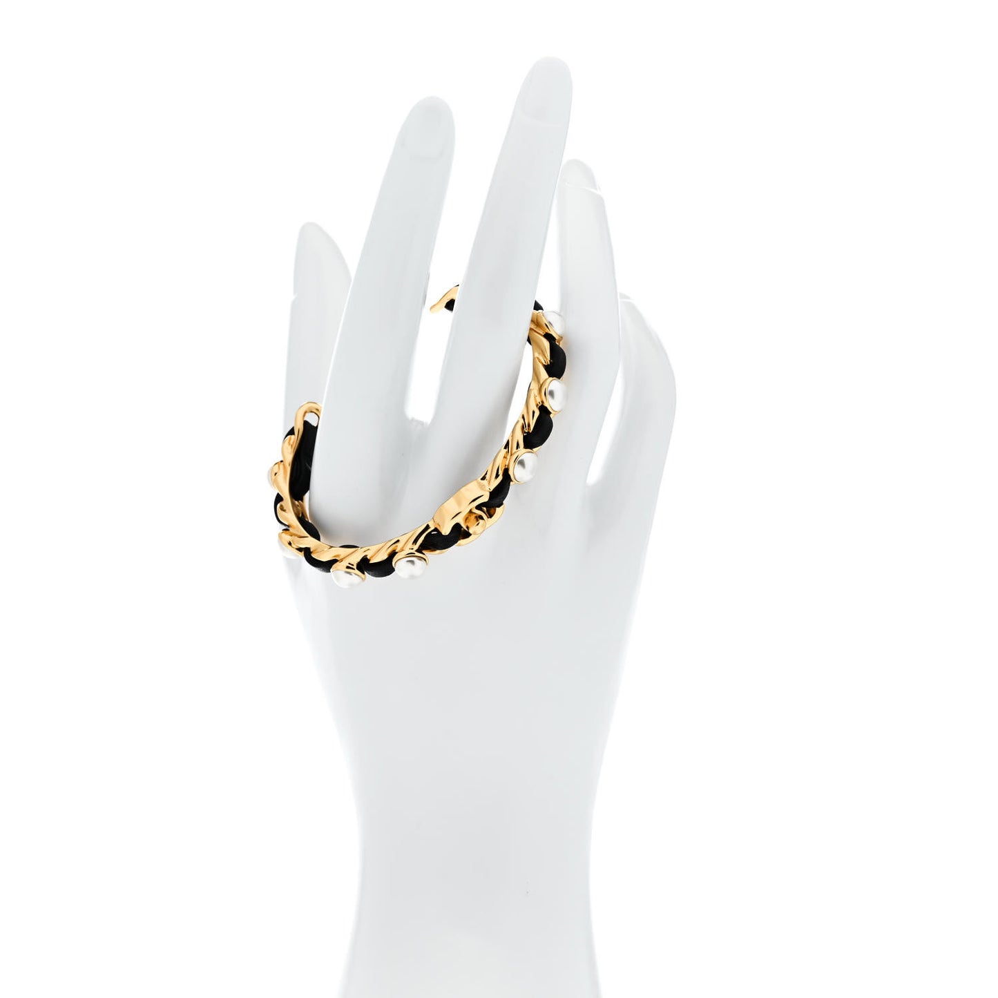 Lambskin Pearl CC Cuff Bracelet S Black Gold