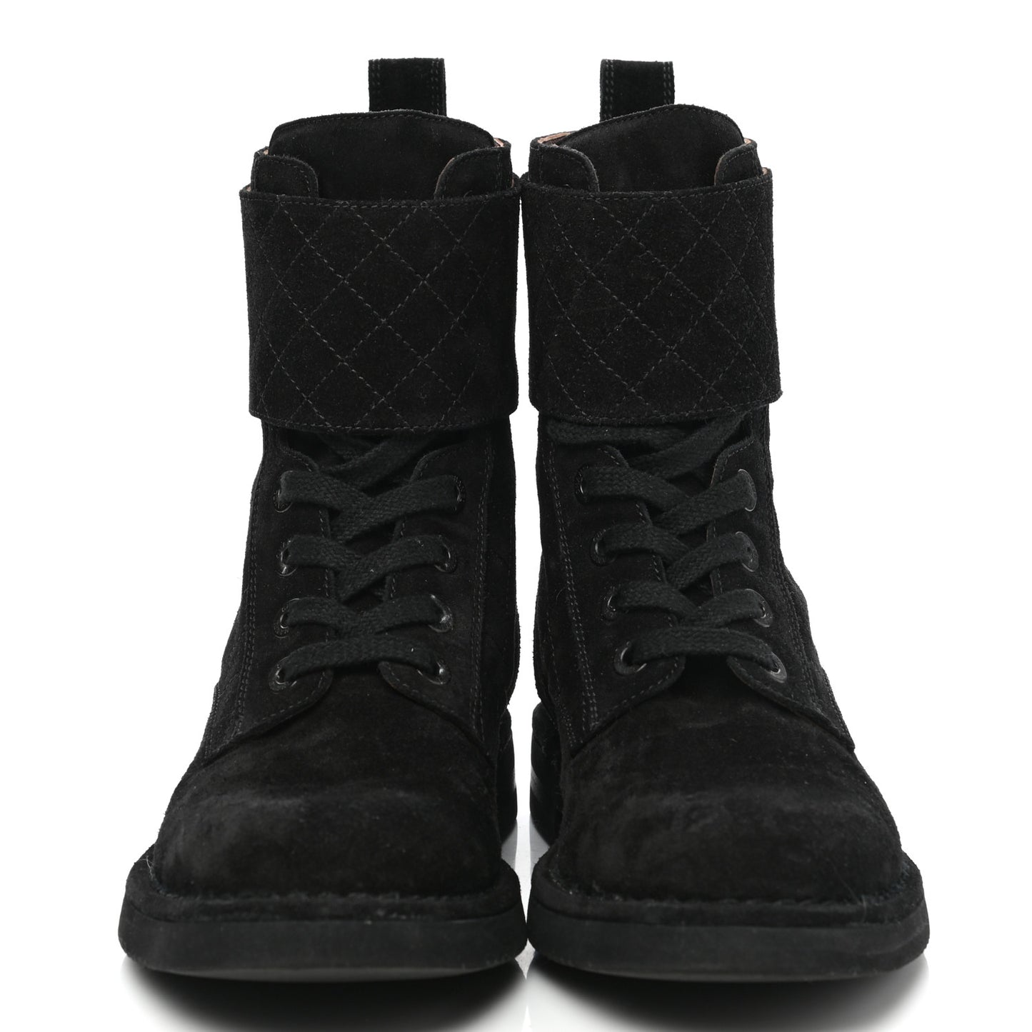 Suede Calfskin Quilted Combat Short Boots 38.5 Black