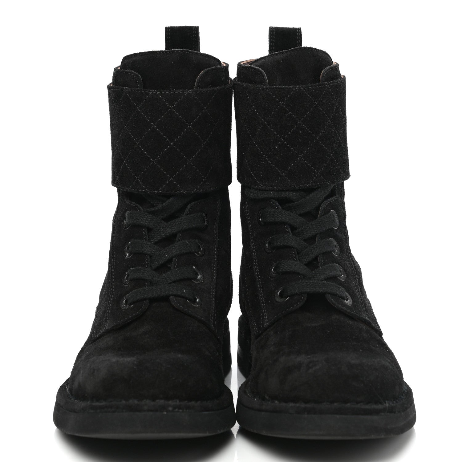 Chanel Suede Calfskin Quilted Combat Short Boots 38.5 Black 2 of 9
