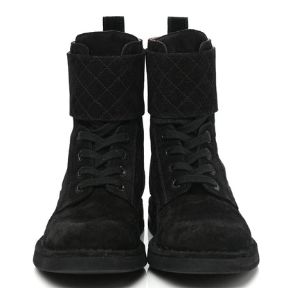 Chanel Suede Calfskin Quilted Combat Short Boots 38.5 Black 2 of 9