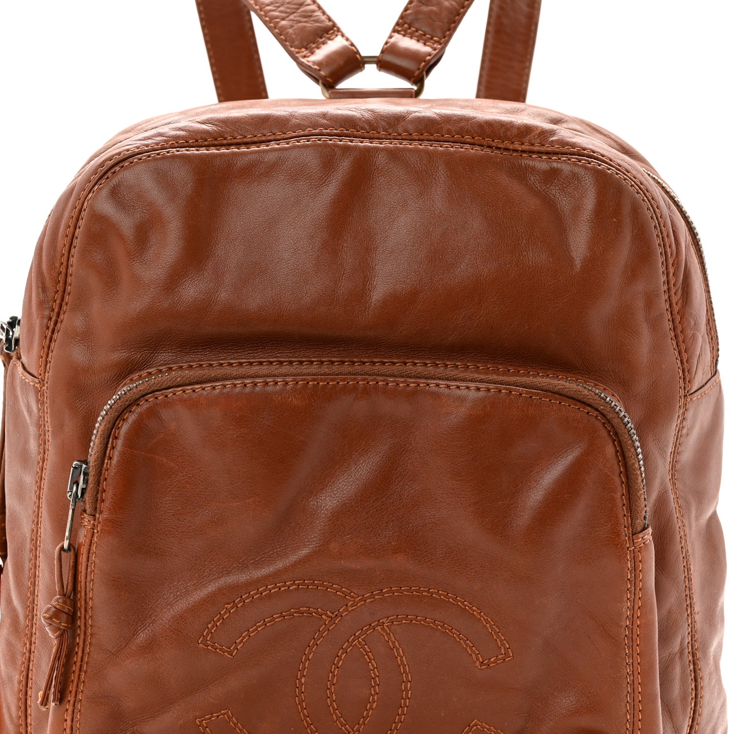 Lambskin CC Stitched Backpack Tan