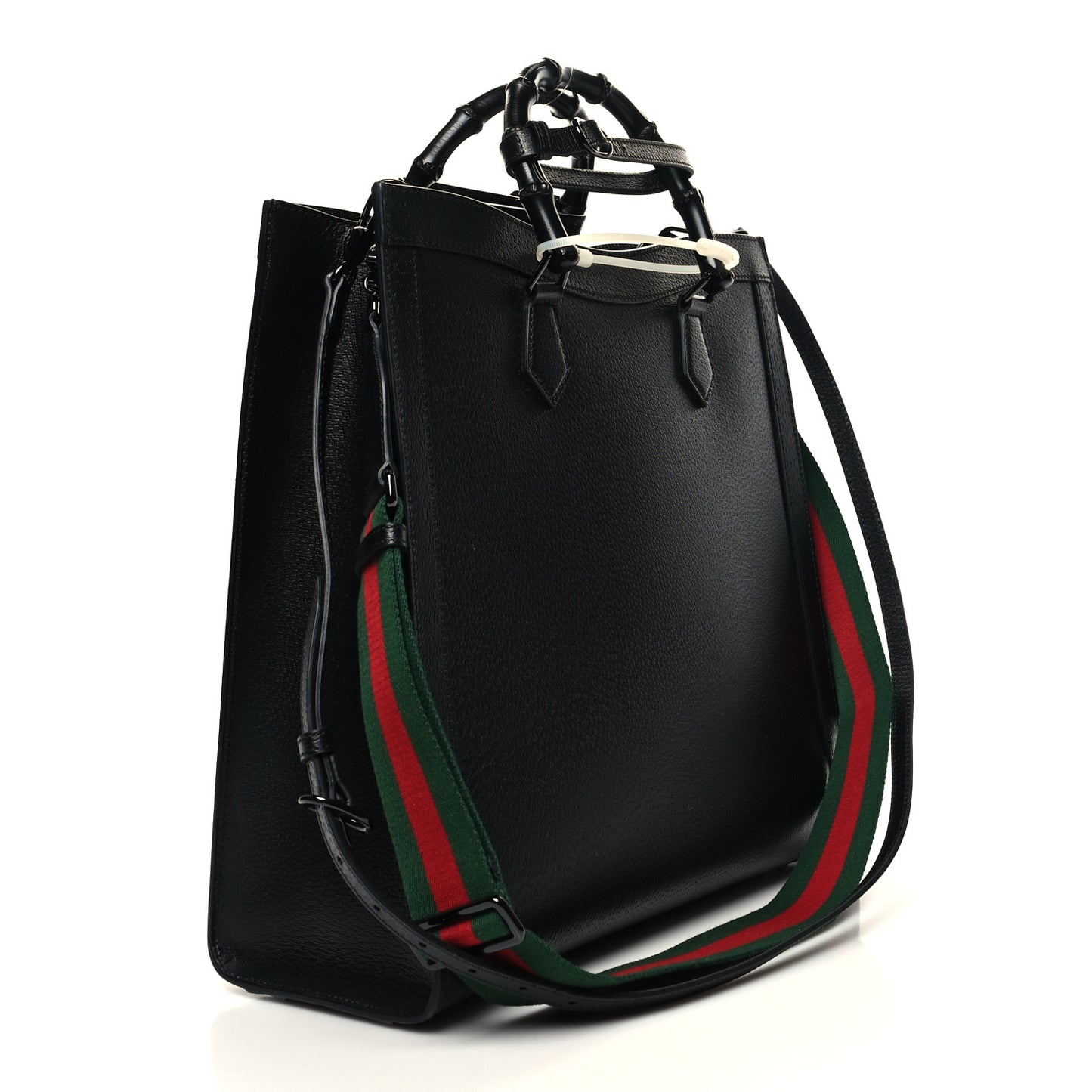 Textured Dollar Calfskin Web Monochrome Large Diana Tote Bag Black