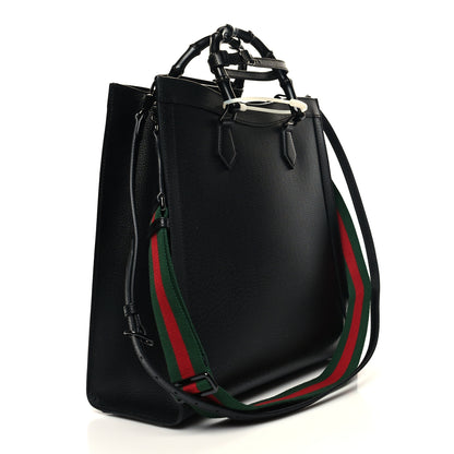 Gucci Textured Dollar Calfskin Web Monochrome Large Diana Tote Bag Black 3 of 11