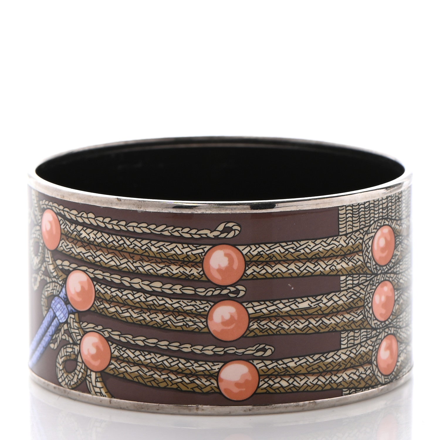 Hermes Enamel Printed Brandebourgs Extra Wide Bracelet 65 Passe Brown 3 of 6