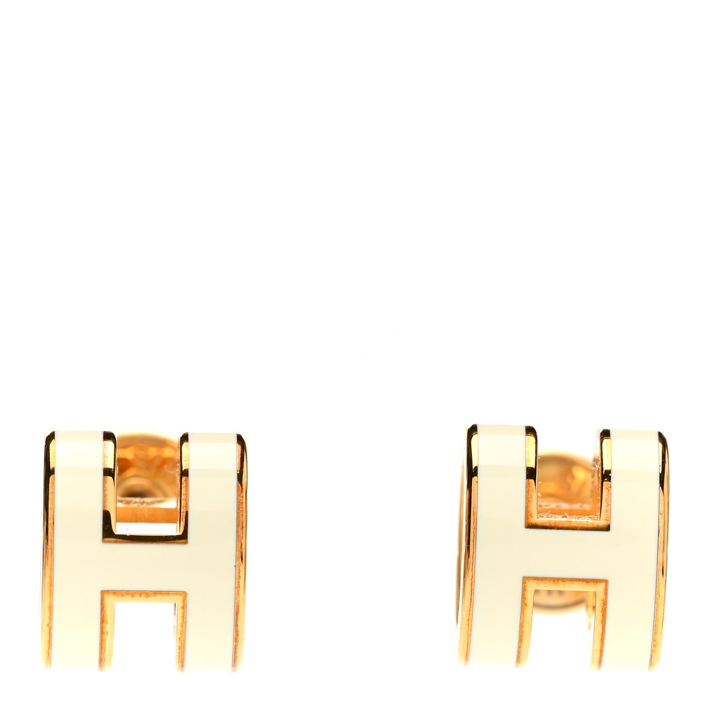 Gold Lacquered Mini Pop H Earrings White