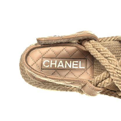 Chanel Cord Lambskin Quilted Logo Sandals 38 Beige 7 of 10
