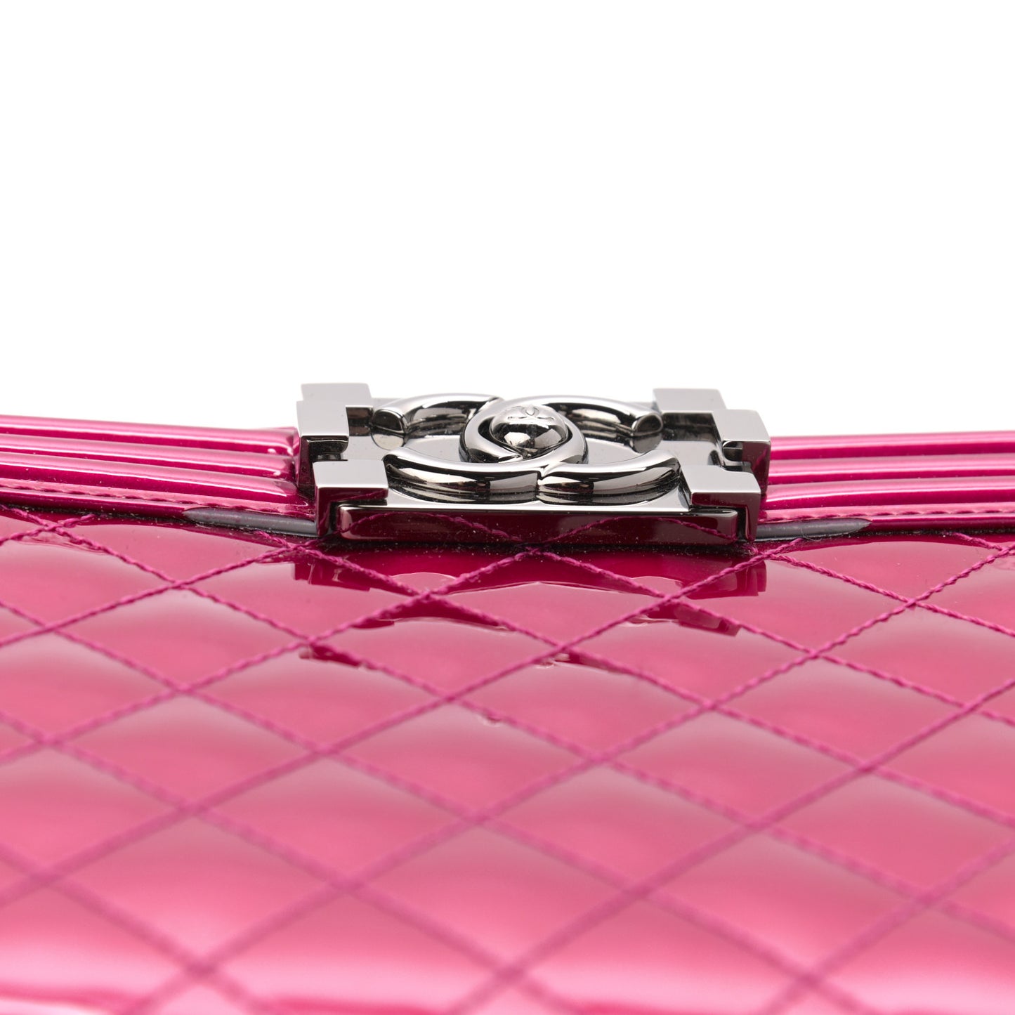 Metallic Patent Quilted New Medium Boy Flap Fuchsia