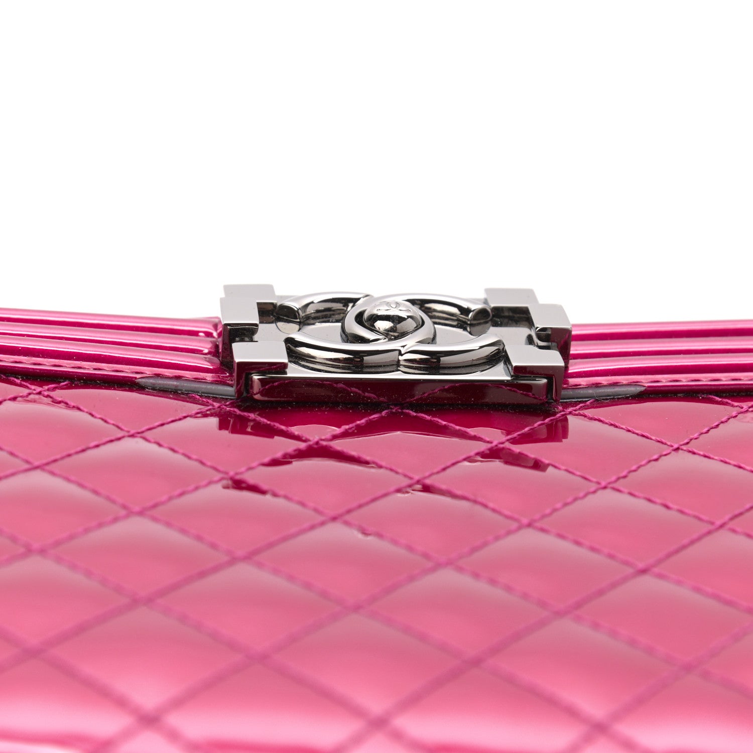Chanel Metallic Patent Quilted New Medium Boy Flap Fuchsia 11 of 15