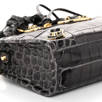 Balenciaga Calfskin Crocodile Embossed Gold Metallic Edge Hardware Nano City Dark Grey 8 of 9