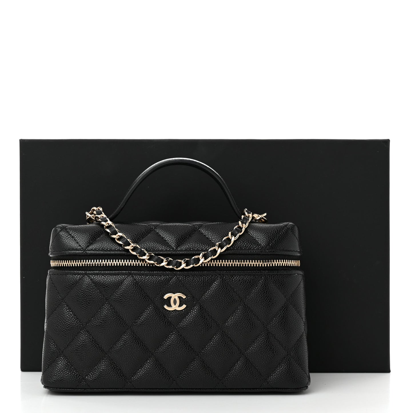 Caviar Quilted Top Handle Slim Vanity With Chain Black