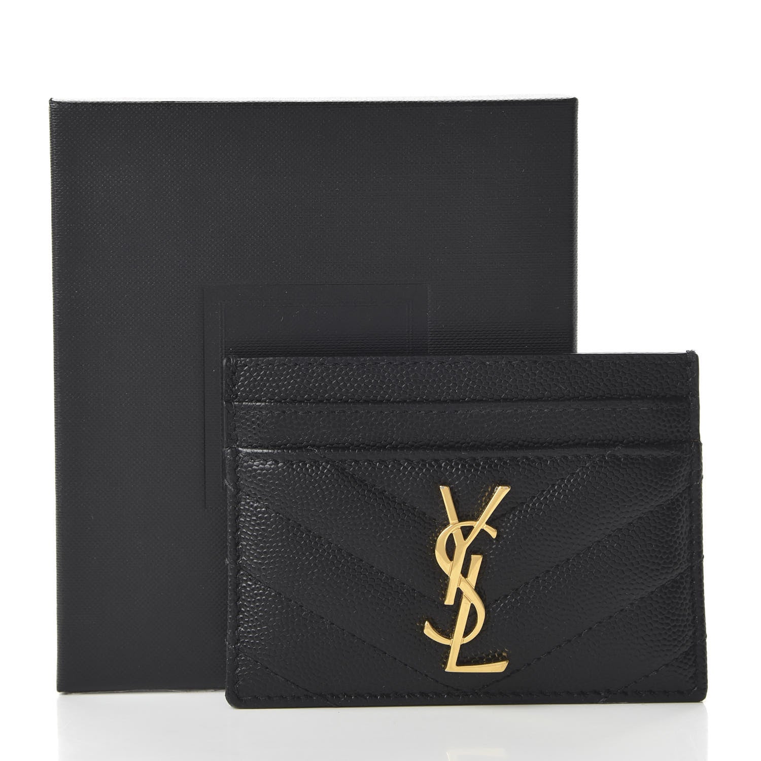 Saint Laurent Grain De Poudre Matelasse Chevron Monogram Credit Card Case Black 9 of 9