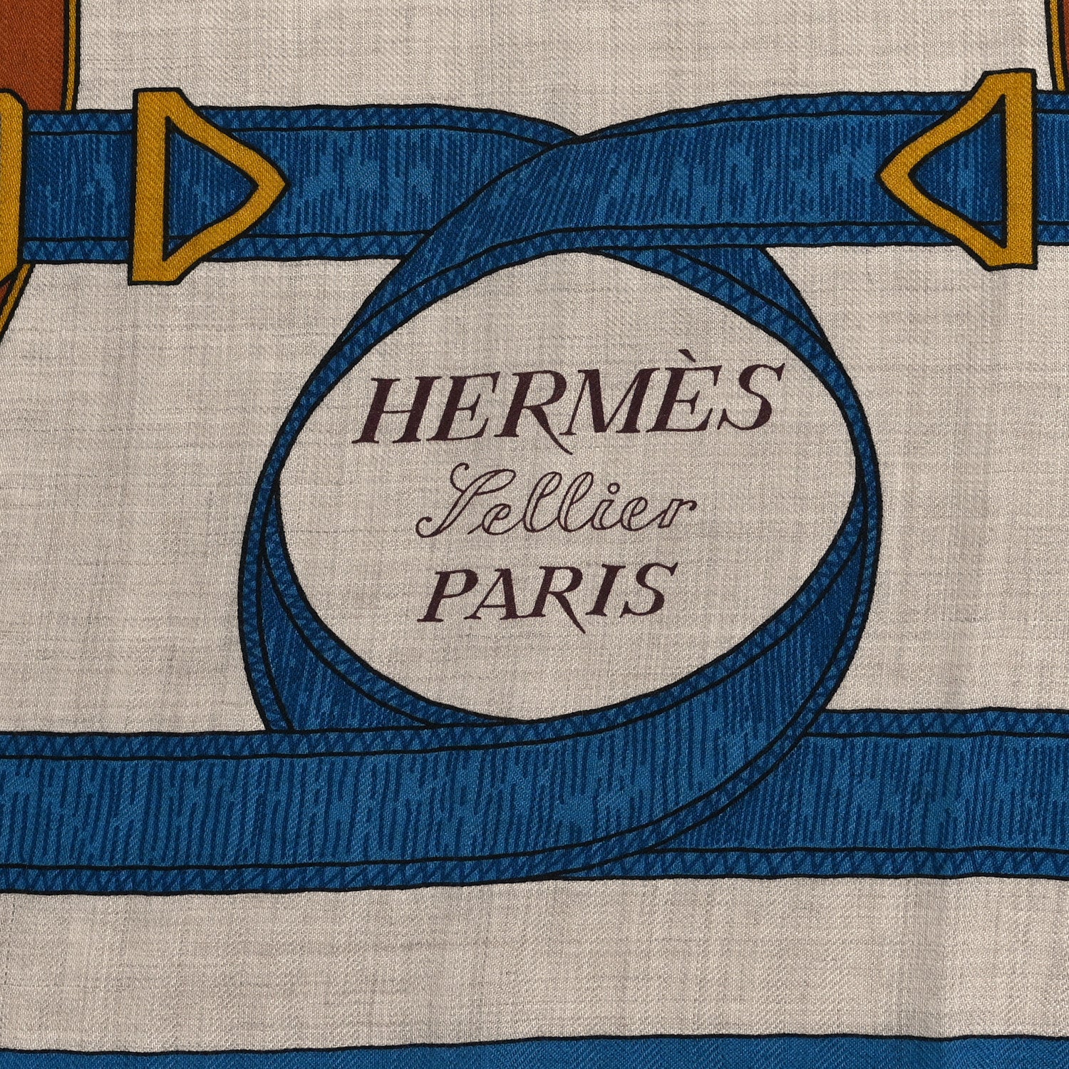 Hermes Cashmere Silk Eperon Eperon D'Or Shawl 140 Bleu Cobalt Naturel Vieil Or 2 of 5