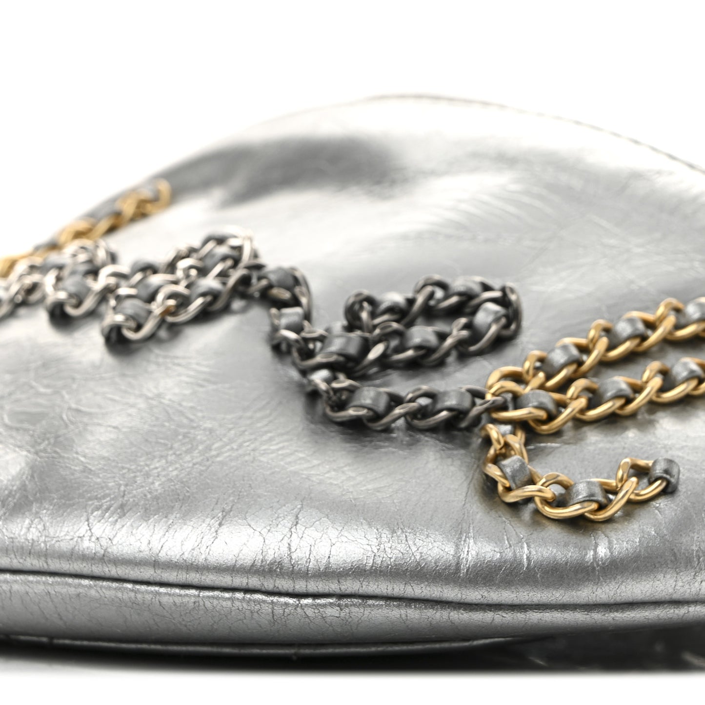 Metallic Crumpled Calfskin Chain 20s Signe Waist Bag Silver