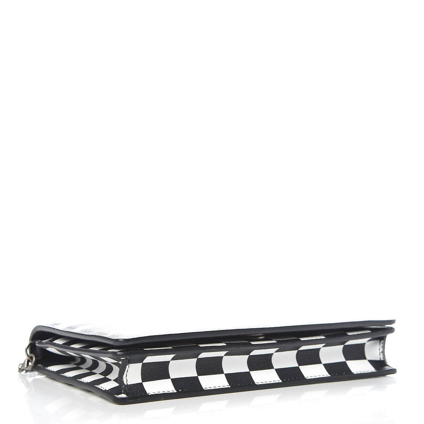 Calfskin Checkered Print Wallet On Chain WOC White Black