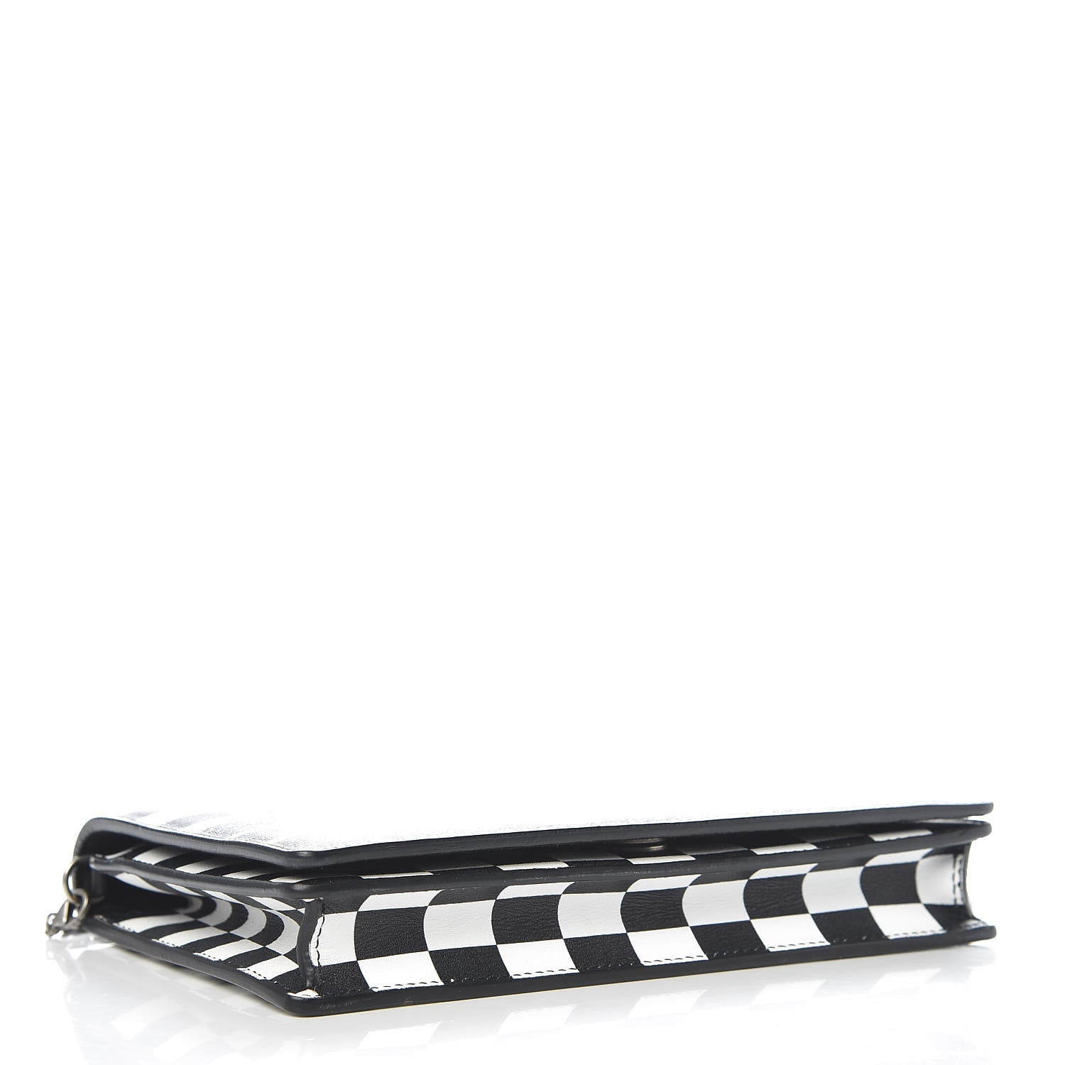 Christian Dior Calfskin Checkered Print Wallet On Chain WOC White Black 4 of 8