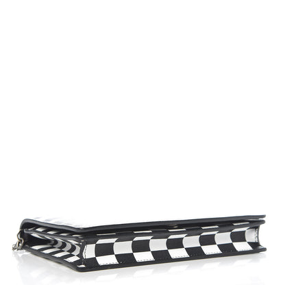 Christian Dior Calfskin Checkered Print Wallet On Chain WOC White Black 4 of 8