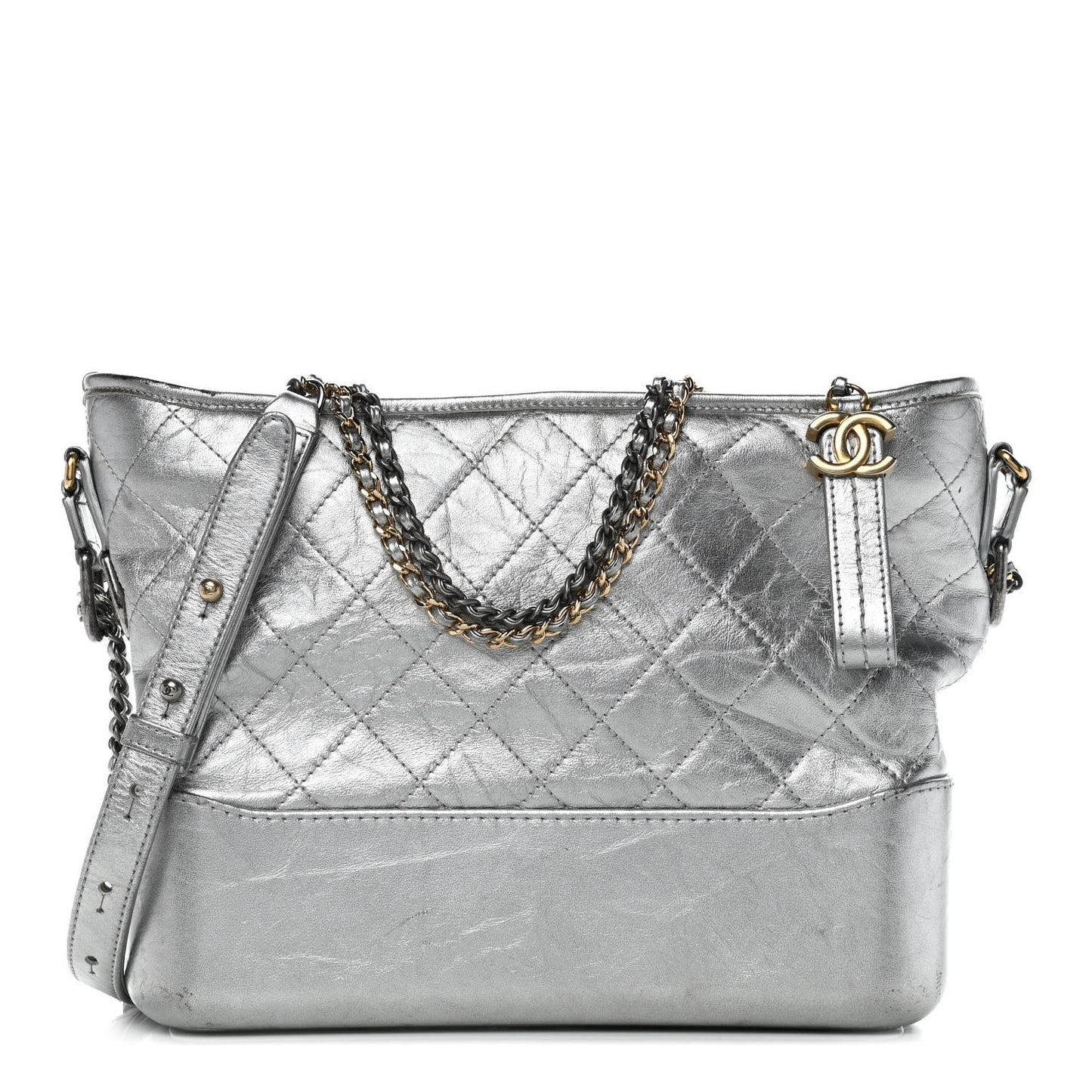 Metallic Aged Calfskin Quilted Medium Gabrielle Silver