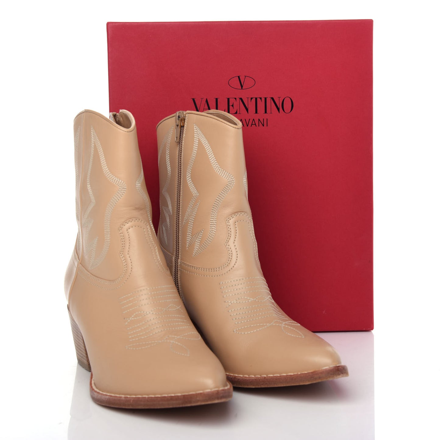 Calfskin Embroidered Texan 50mm Cowboy Ankle Boots 39 Naturale