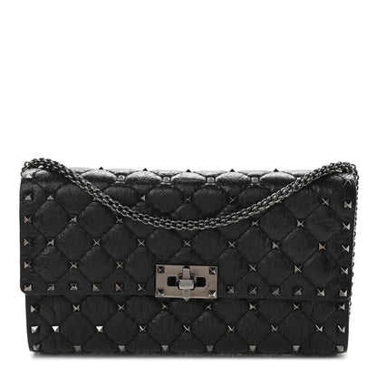 Valentino Garavani Craquele Nappa Rockstud Spike Wallet on Chain Black 1 of 8