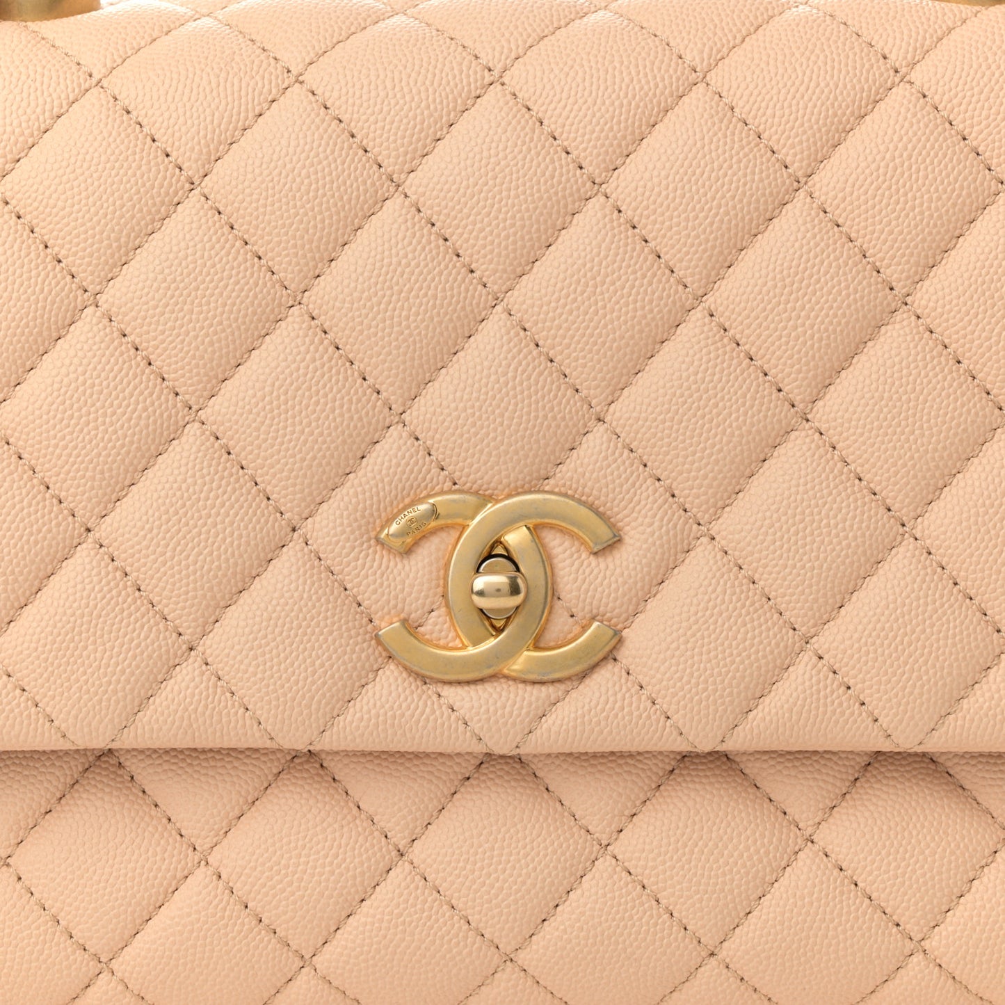 Caviar Quilted Small Coco Handle Flap Beige