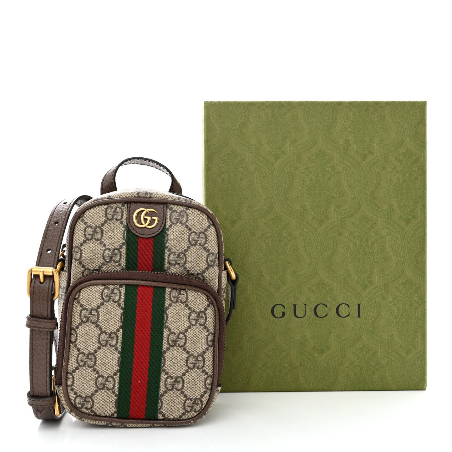GG Supreme Monogram Web Mini Ophidia Double Zip Messenger Bag Beige New Acero