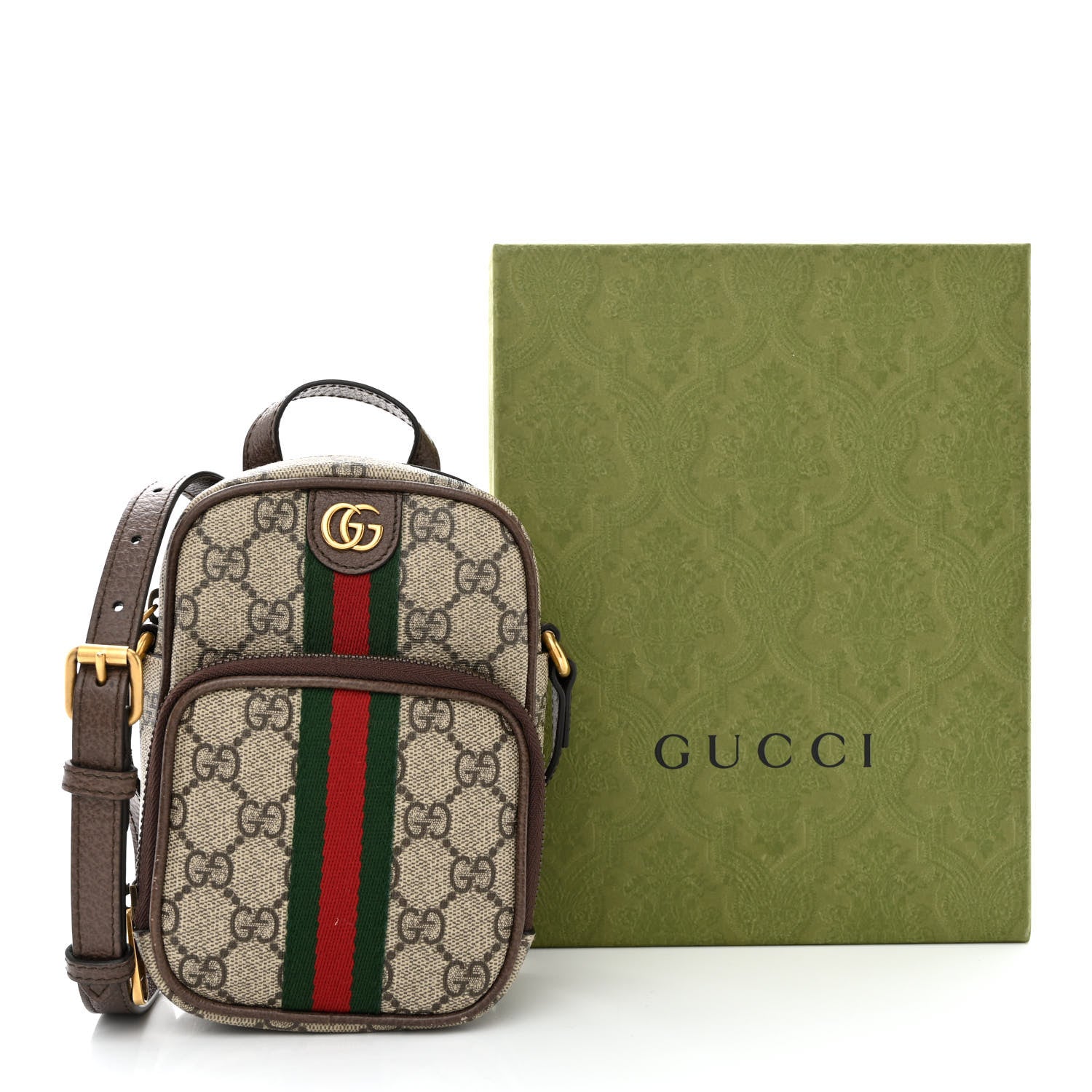 Gucci GG Supreme Monogram Web Mini Ophidia Double Zip Messenger Bag Beige New Acero 11 of 11