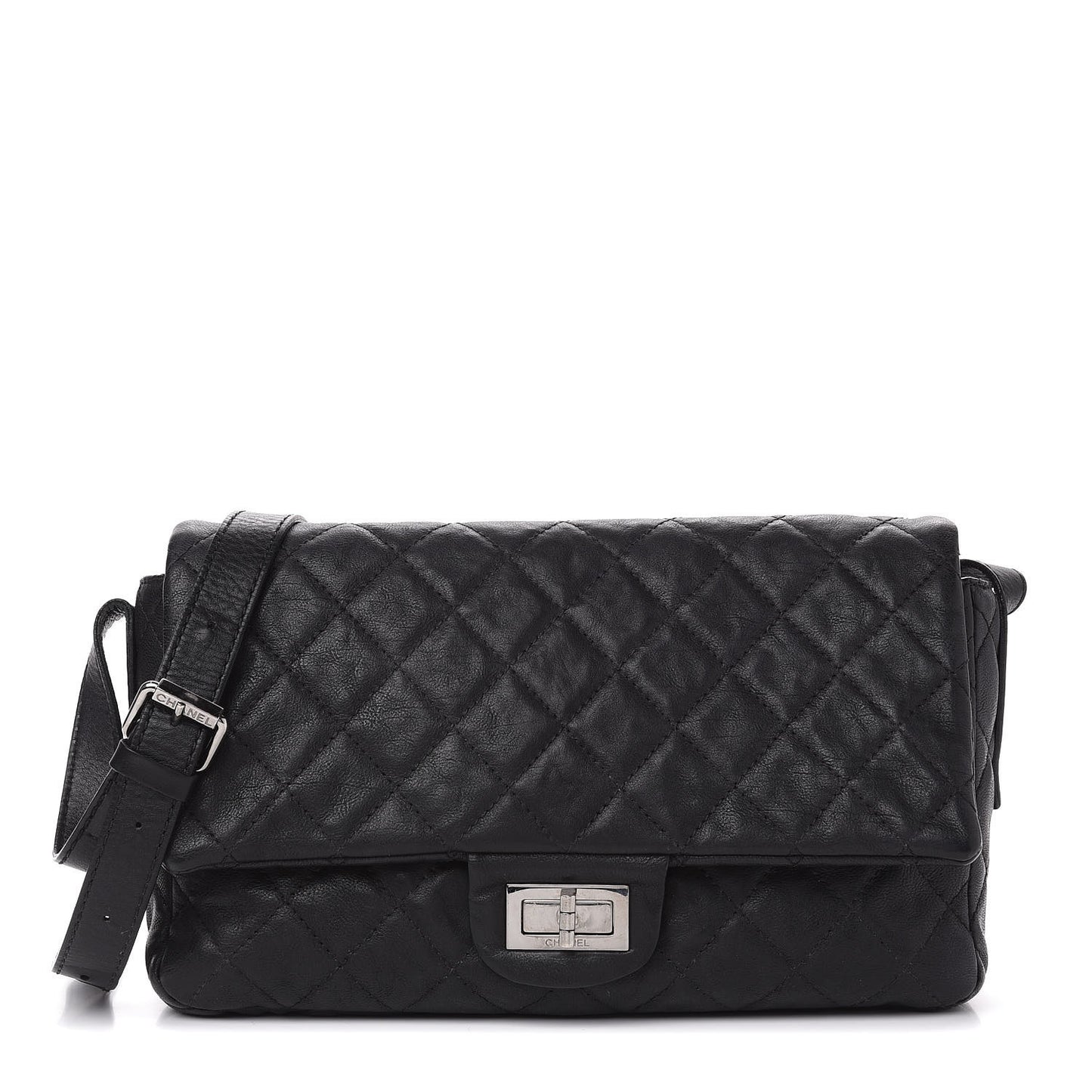 Calfskin Quilted Jumbo Easy Reissue Messenger Flap Black