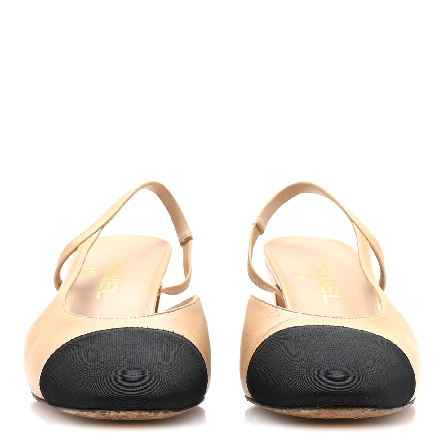 Goatskin Grosgrain Cap Toe CC Slingback Pumps 40.5 Beige Black