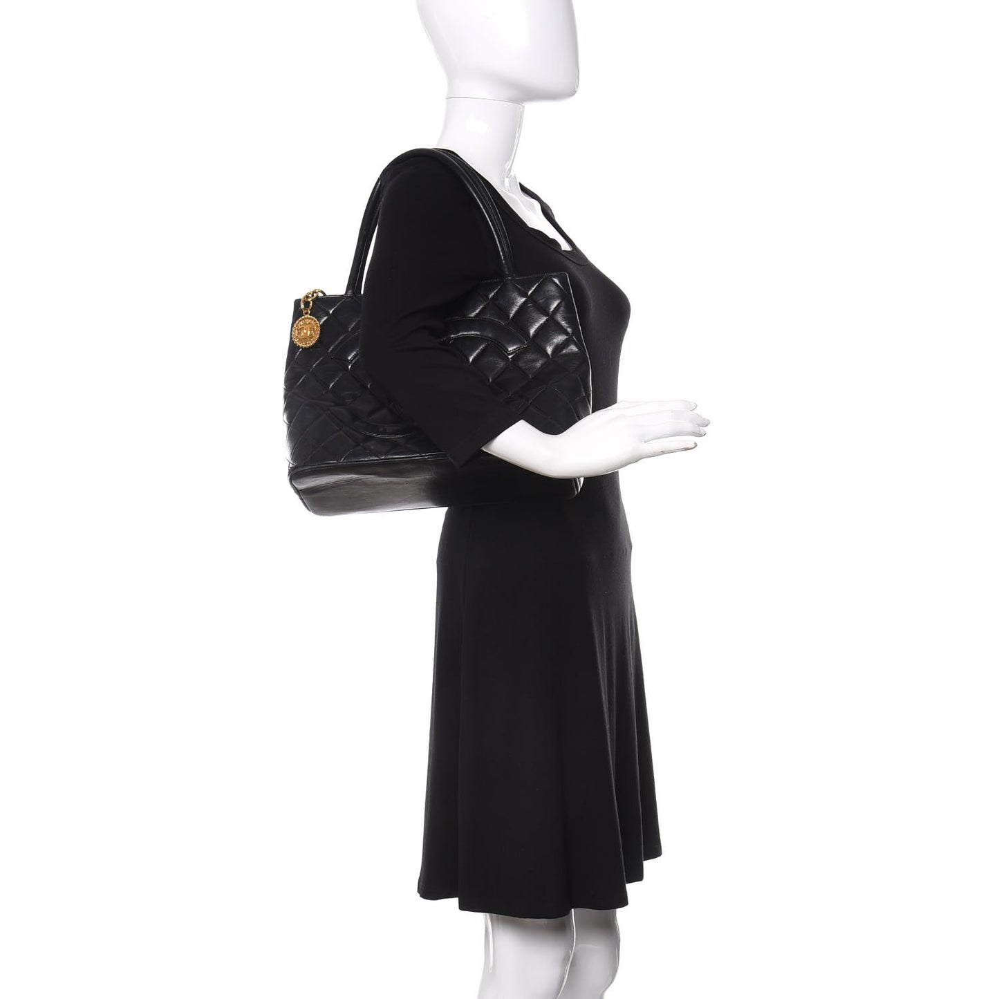 Lambskin Quilted Medallion Tote Black