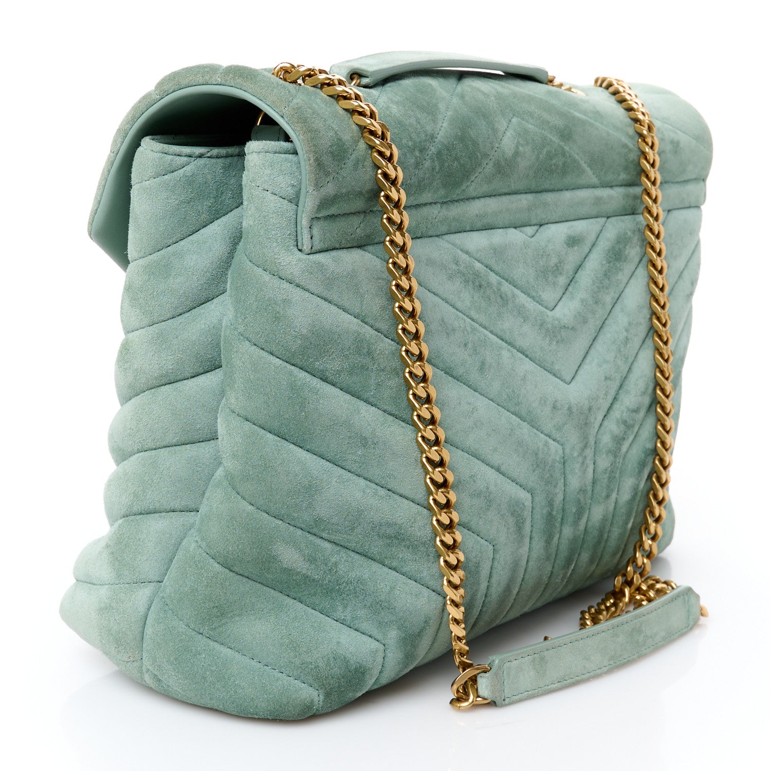 Saint Laurent Suede Y Quilted Monogram Medium Loulou Chain Satchel Vert Opaline 3 of 12