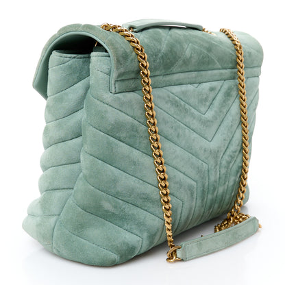 Saint Laurent Suede Y Quilted Monogram Medium Loulou Chain Satchel Vert Opaline 3 of 12