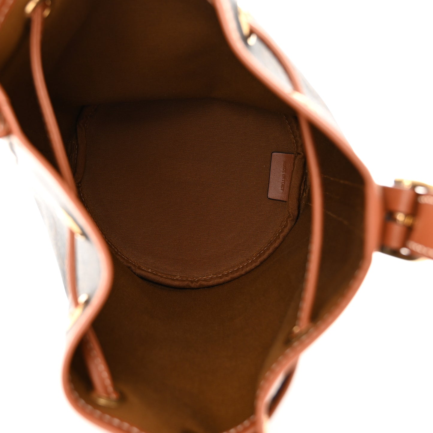 Triomphe Canvas Calfskin Small Drawstring Bucket Bag Tan