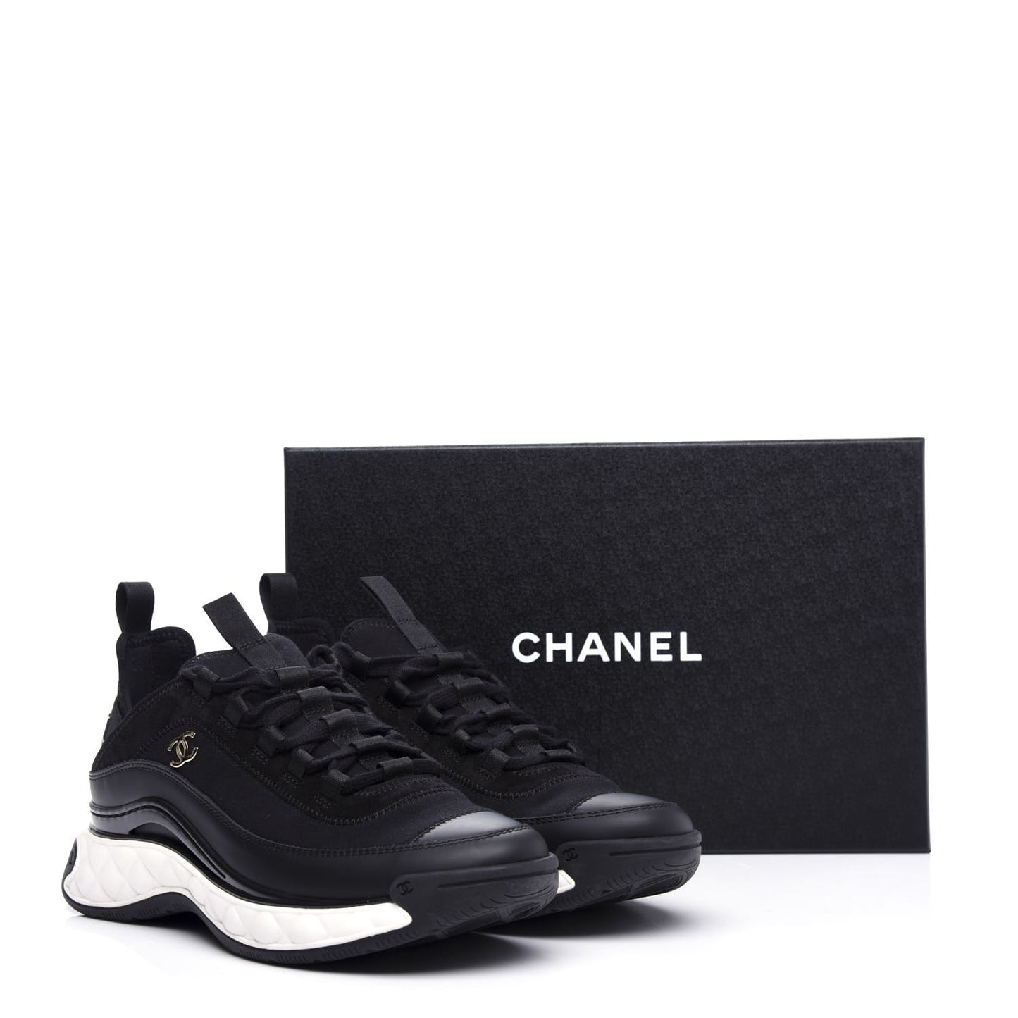 Velvet Calfskin Mixed Fibers CC Sneakers 40 Black