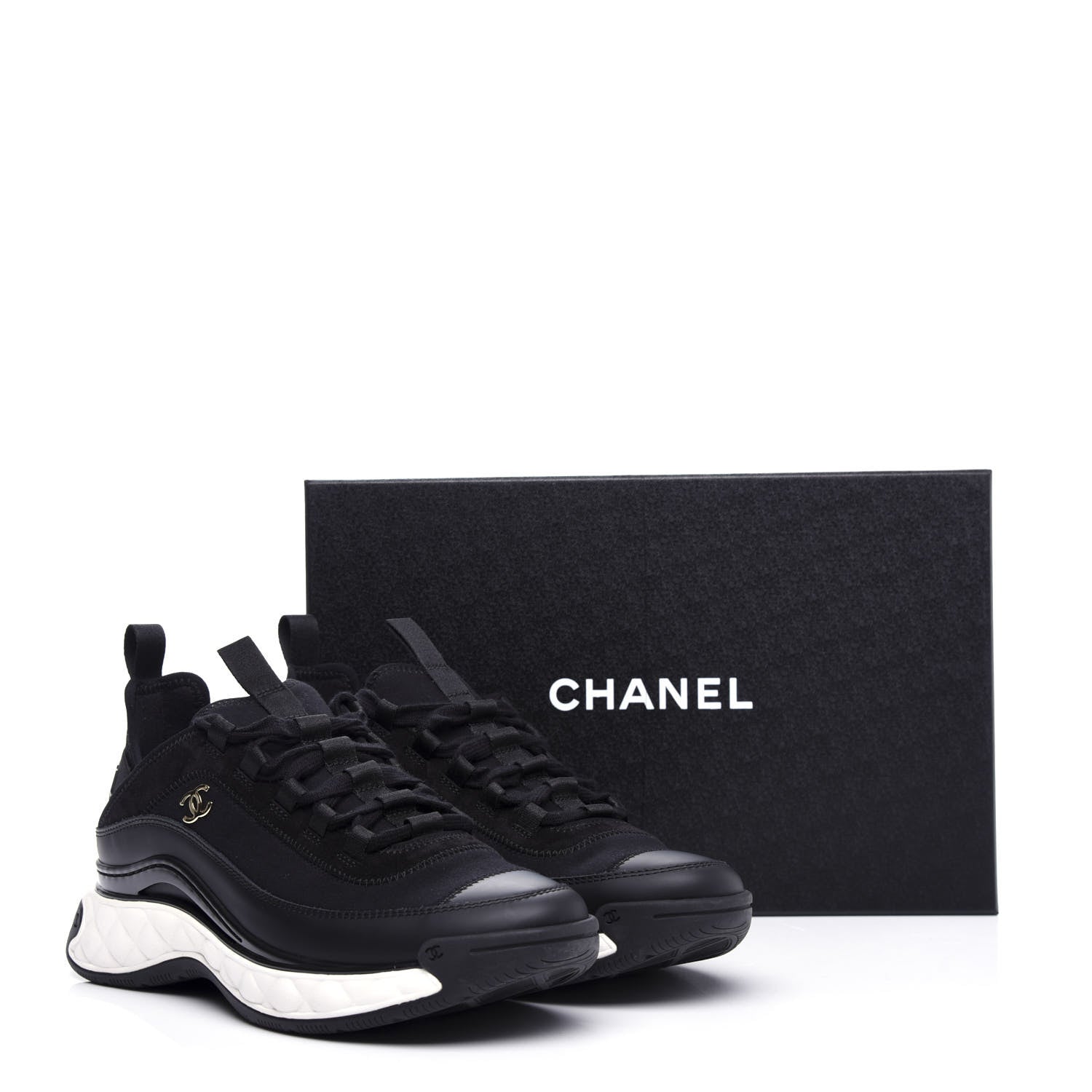 Chanel Velvet Calfskin Mixed Fibers CC Sneakers 40 Black 10 of 10