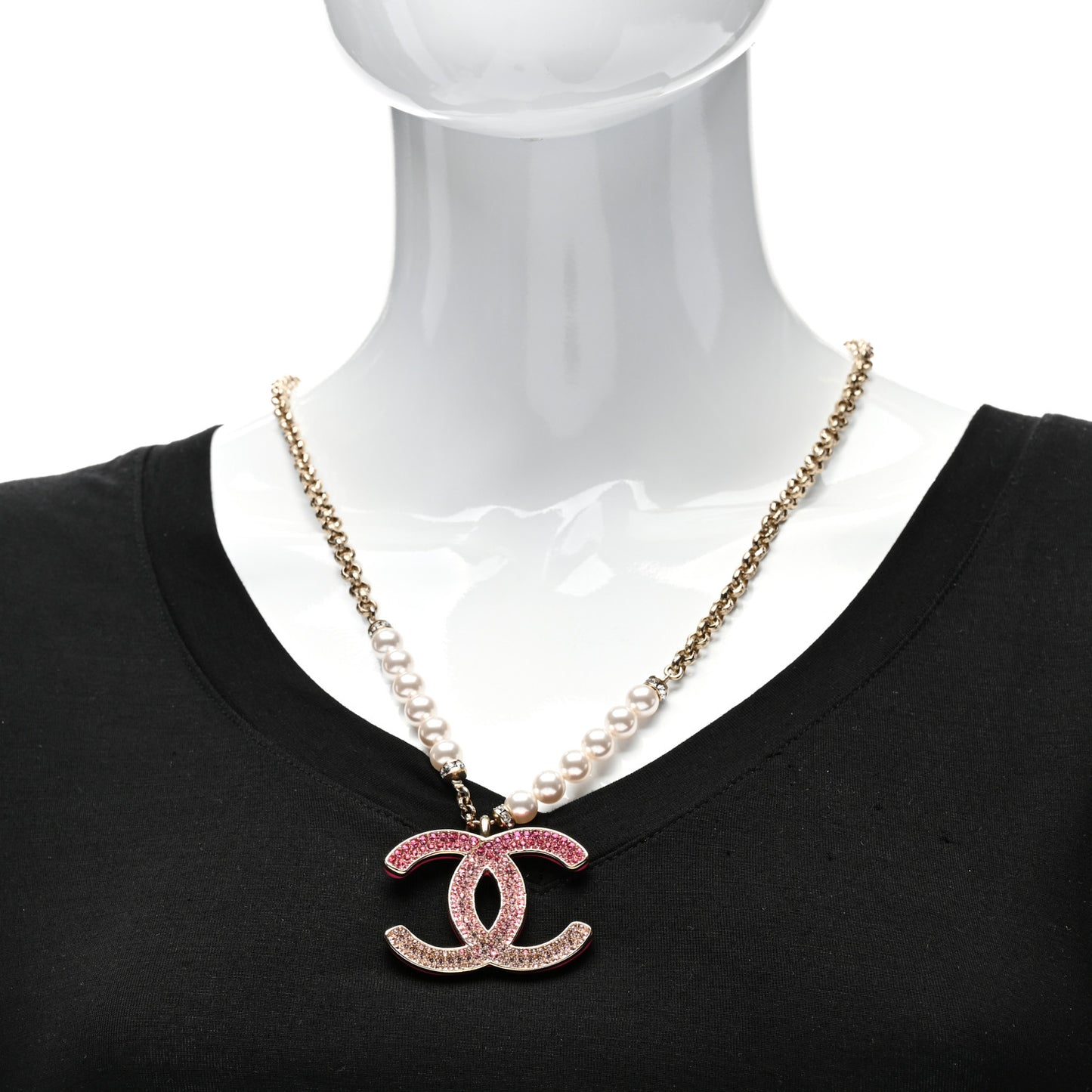 Pearl Crystal Resin CC Reversible Necklace Pink Gold White