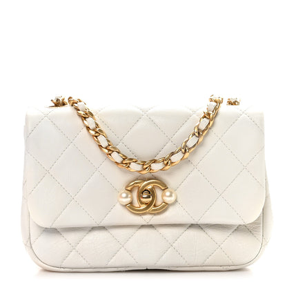 Chanel Glazed Calfskin Quilted Mini Pearl Side Flap White 1 of 11
