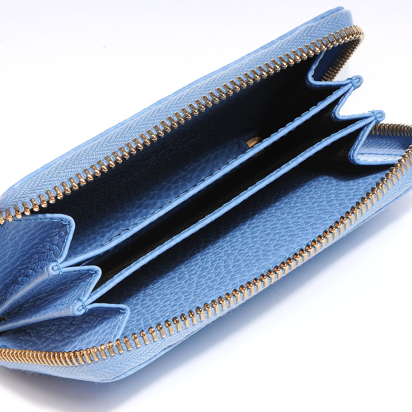 Dollar Calfskin Swing Zip Around Card Case Mineral Blue