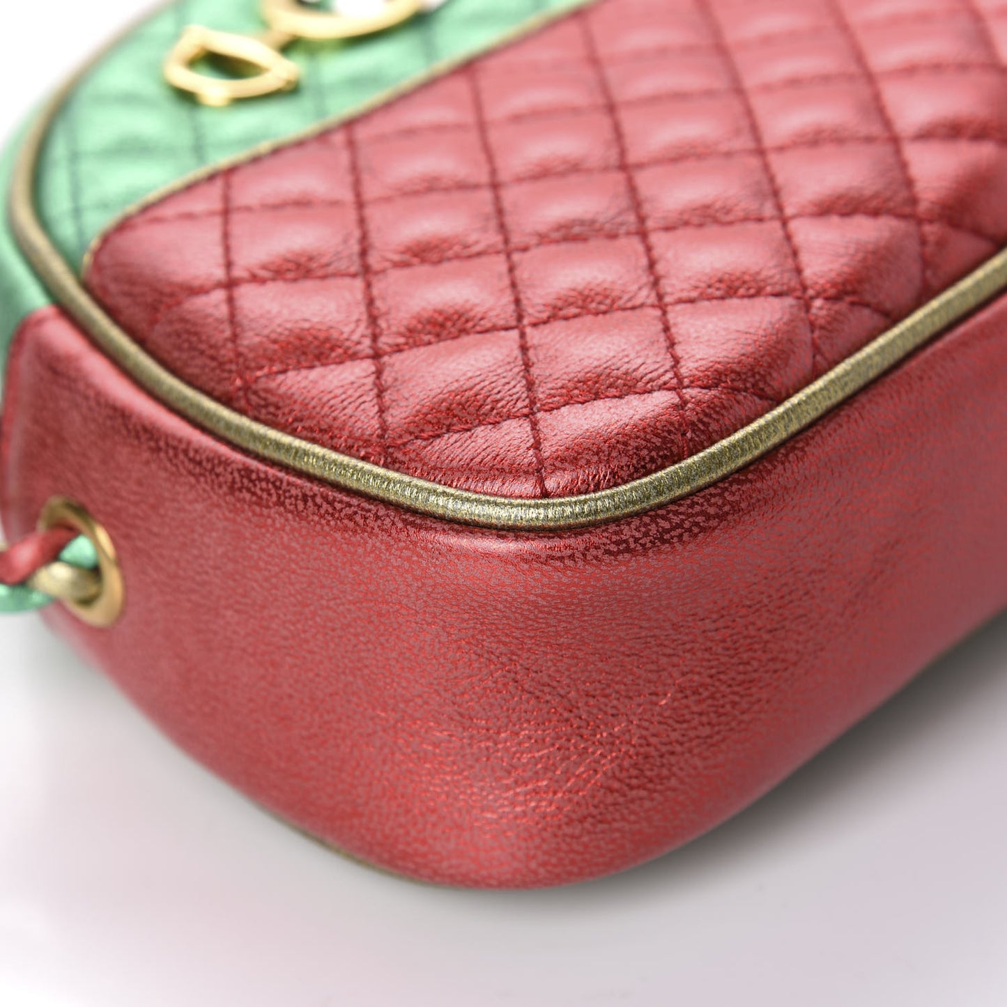 Laminated Nappa Trapuntata Mini Zumi Dome Shoulder Bag Rosso Jasmine Green Rame