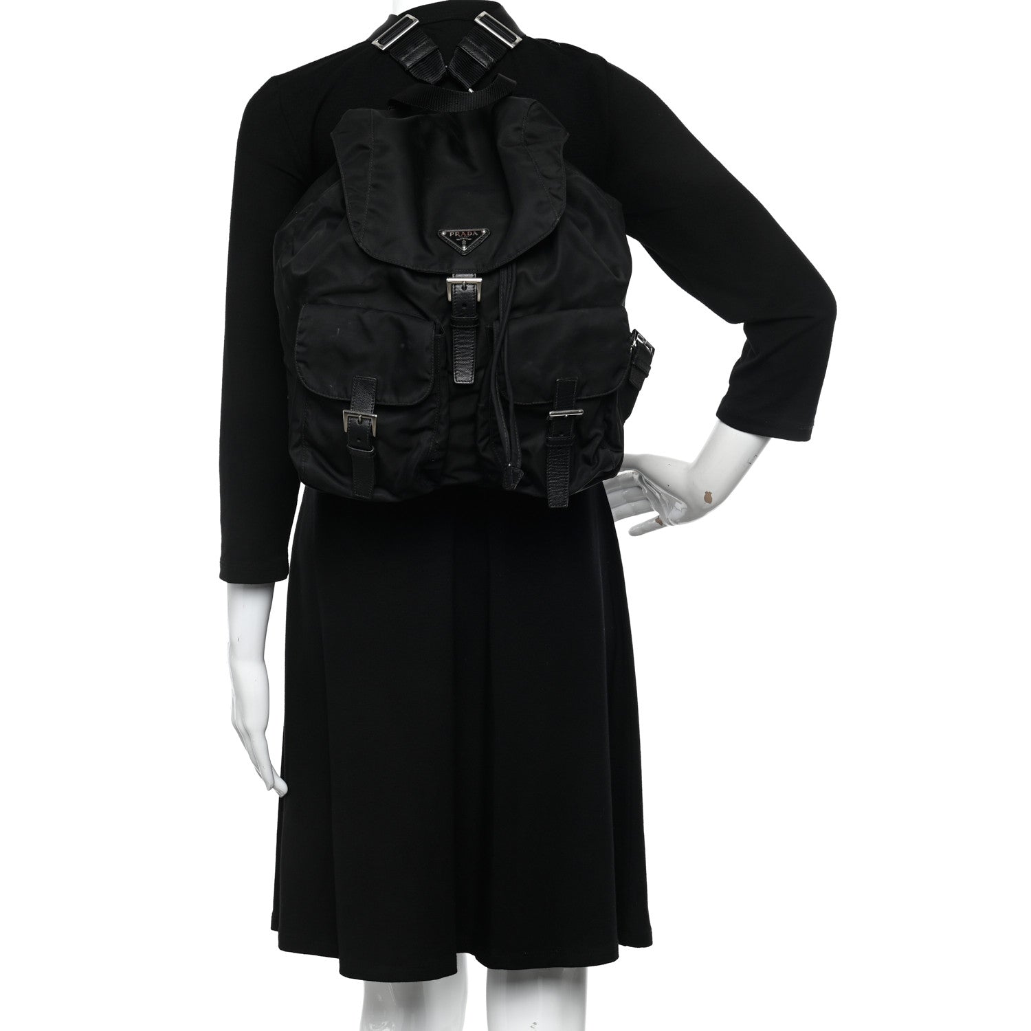 Prada Tessuto Nylon Saffiano Medium Backpack Black 3 of 12