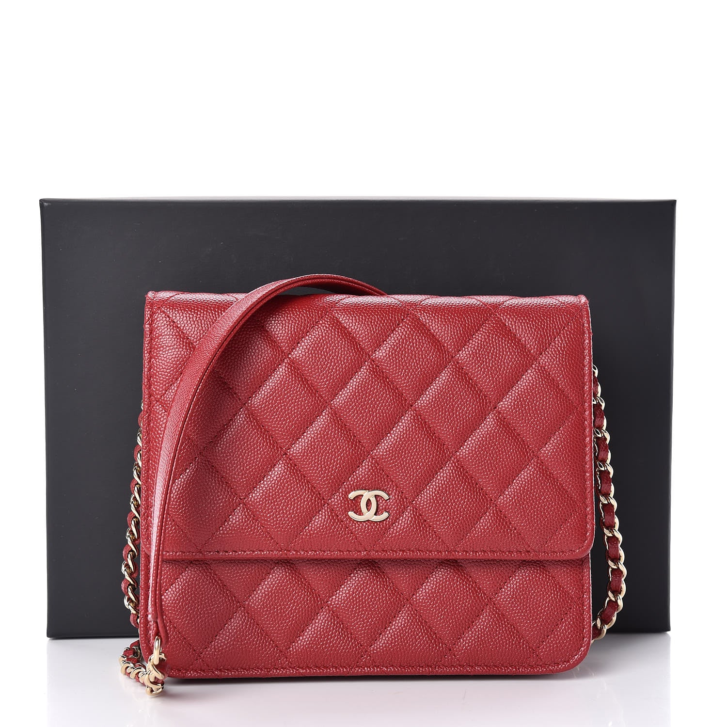 Chanel Caviar Quilted Square Wallet On Chain WOC Dark Red 12 of 12