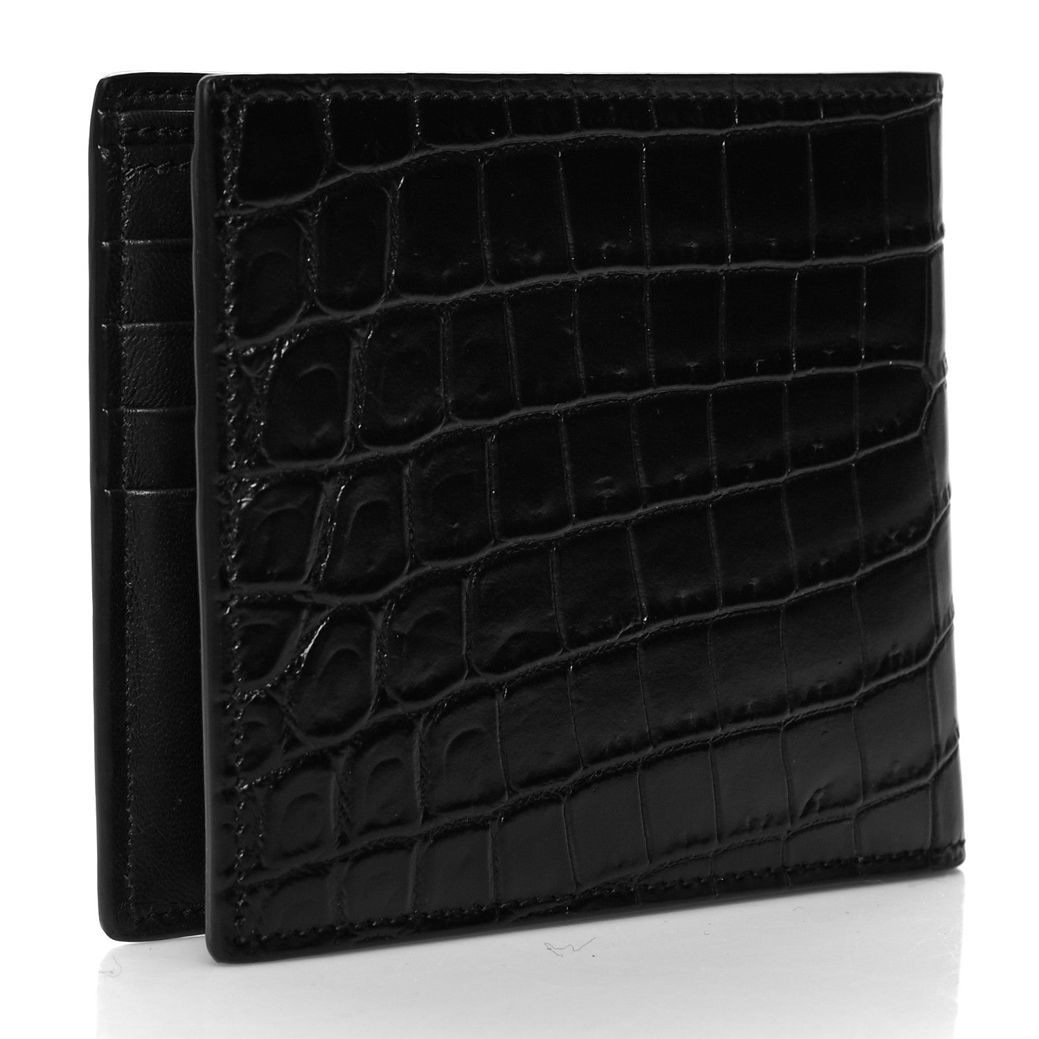 Saint Laurent Calfskin Crocodile Embossed Monogram Bifold Wallet Black 3 of 7