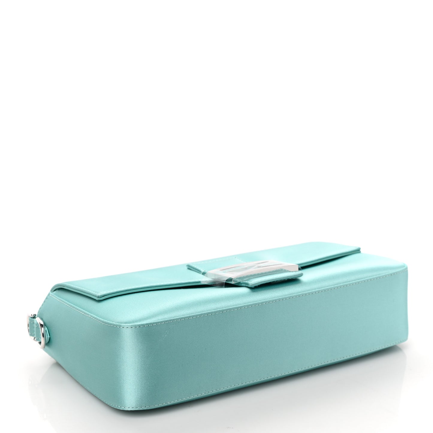 X TIFFANY Satin Nappa Silver Baguette Blue Tiffany Silver